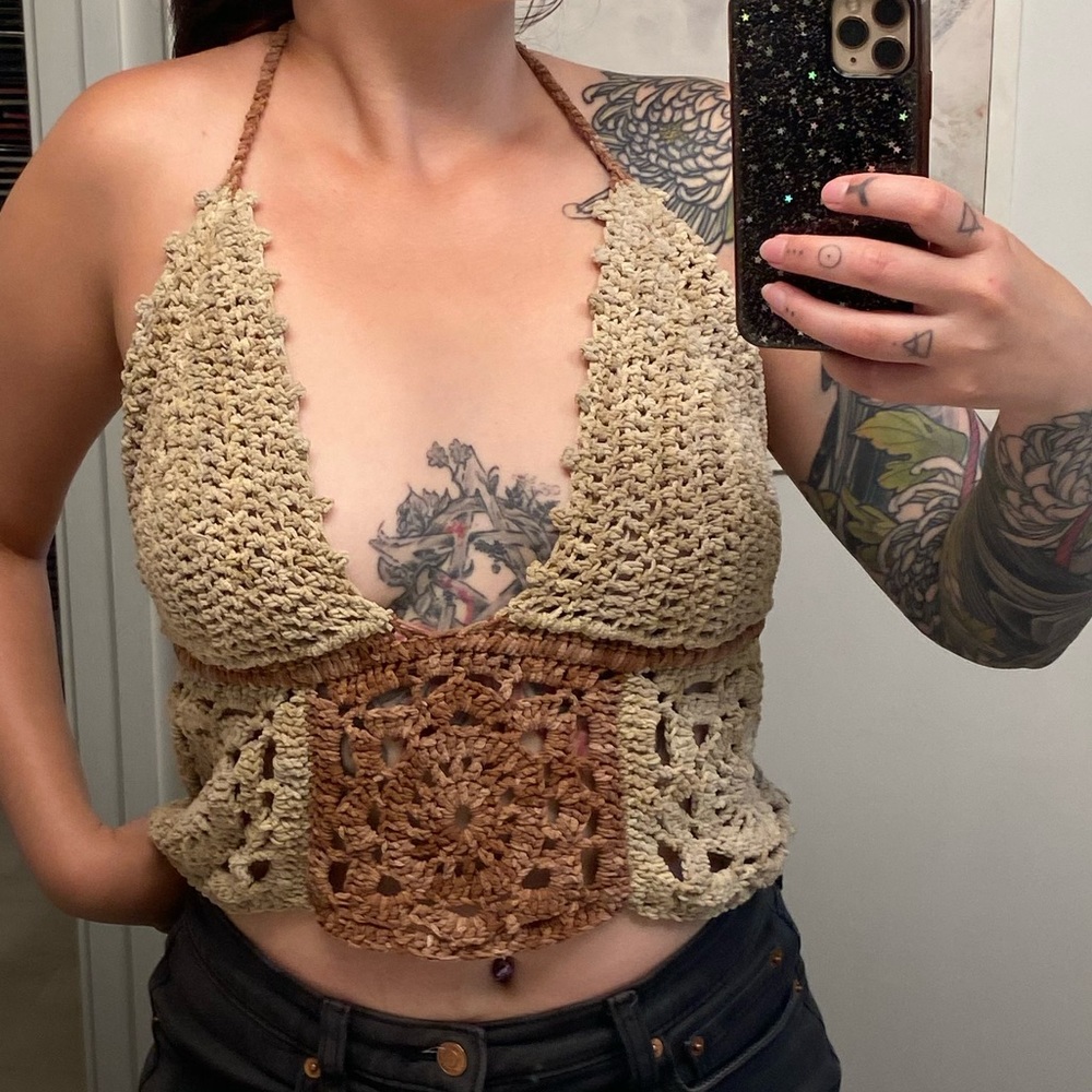 Boho festival top/beach cover up halter. Hand crocheted and perfect for summer